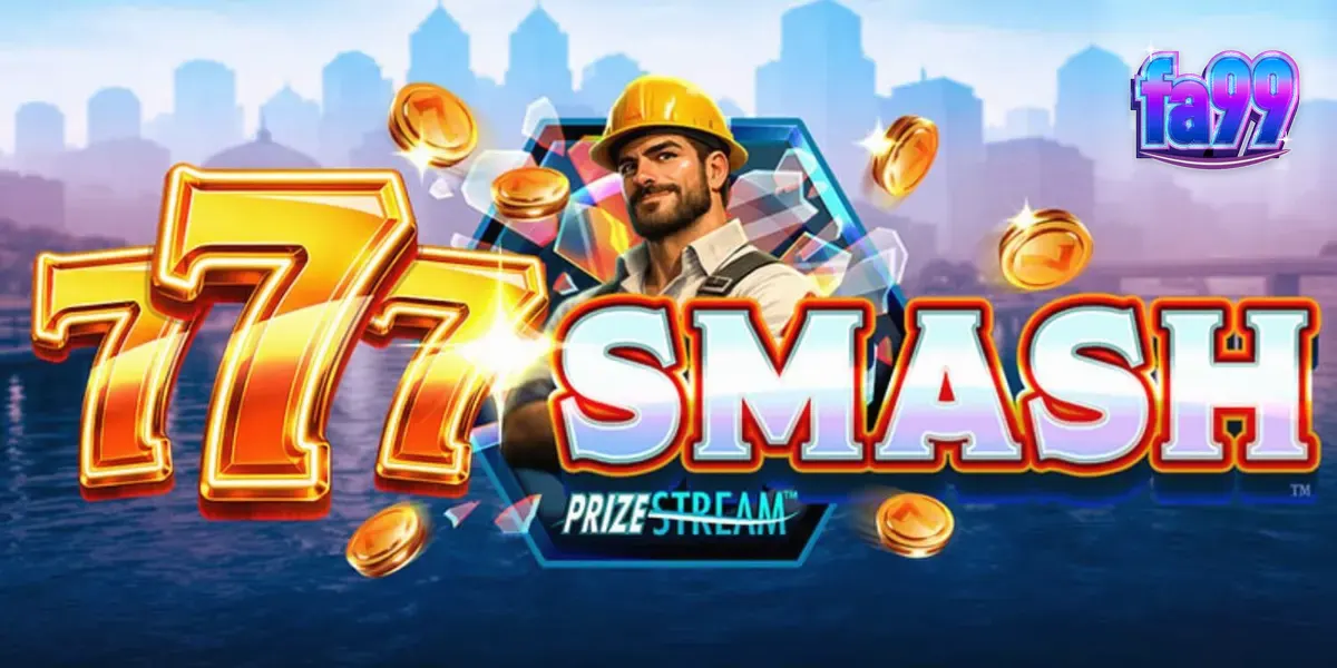 Tampilan visual mesin slot 777 Smash dengan tema konstruksi dan bola penghancur.